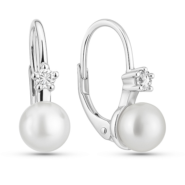 Серебряные серьги с жемчугом и фианитами (арт. 7502/10040жб) – изображение 1
