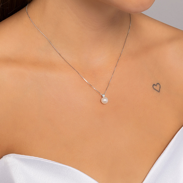 Золотое колье с жемчугом и фианитом (арт. 350728бпрлб) – изображение 3