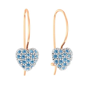Детские золотые серьги «Сердечки» с голубыми фианитами (арт. 110443г)