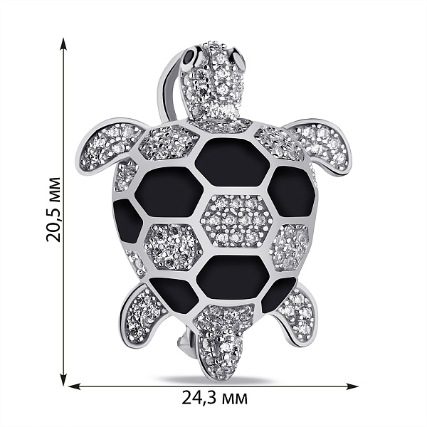 Срібна брошка з чорною емаллю та фіанітами (арт. 7505/185еч) – зображення 2
