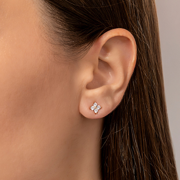 Серьги-пусеты из красного золота с фианитами (арт. 110298) – изображение 2