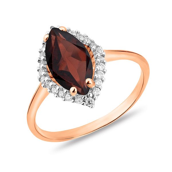 Кольцо из красного золота с гранатом и фианитами (арт. 152769Г) – изображение 1