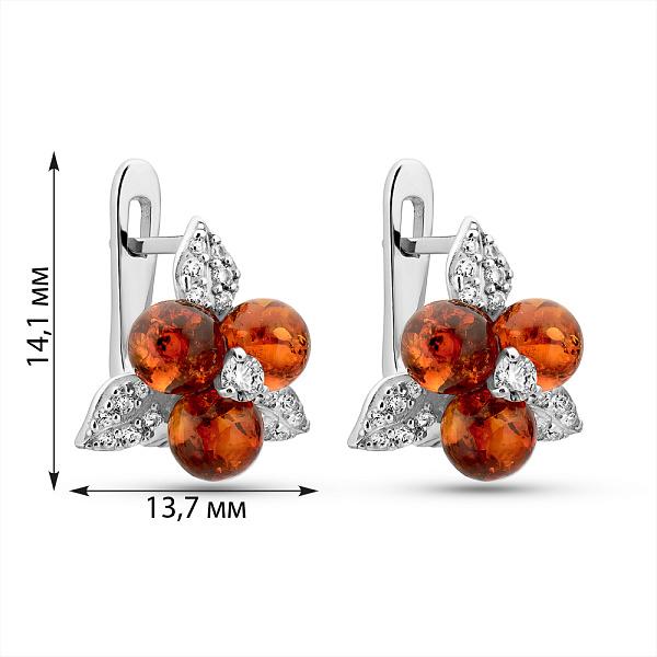 Срібні сережки з бурштином (арт. 7502/888ЯС) – зображення 3