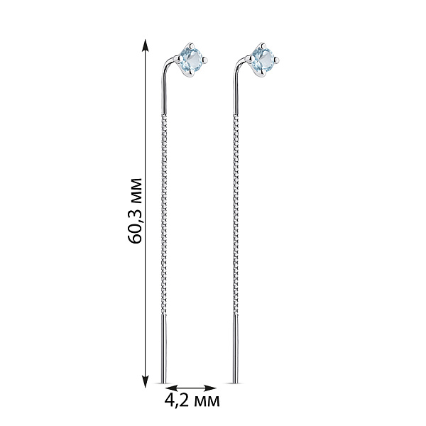 Серебряные сережки-протяжки с топазом (арт. 7502/2167402Пг) – изображение 2