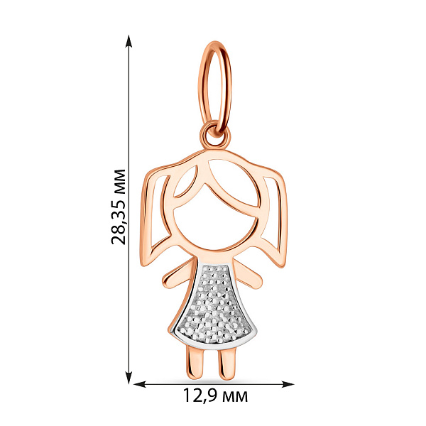 Підвіс "Дівчинка" з червоного і білого золота  (арт. 424526кб) – зображення 2