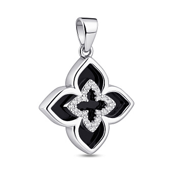 Фото Срібний підвіс Квітка з оніксом (арт. 7503/4626/15о)