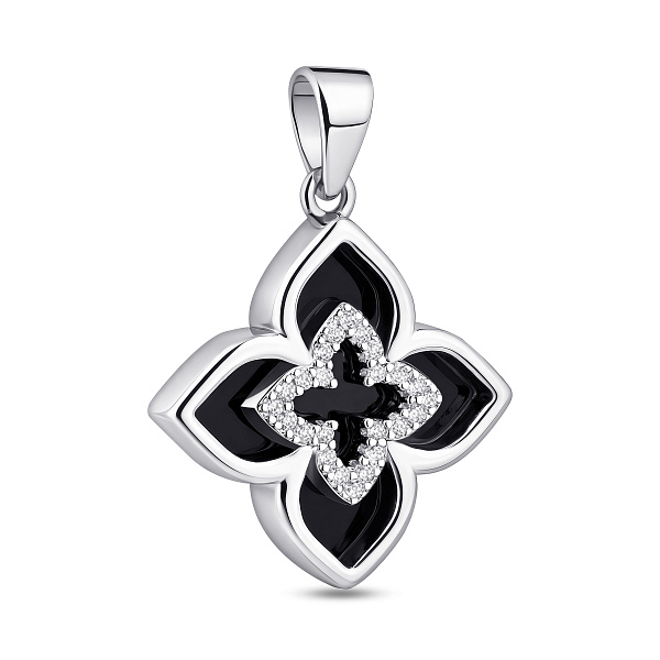Срібний підвіс Квітка з оніксом (арт. 7503/4626/15о) – зображення 1