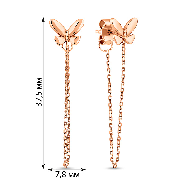 Сережки з червоного золота Метелики (арт. 110066) – зображення 4