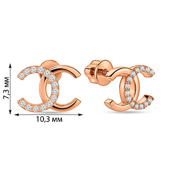 Золотые серьги пусеты с фианитами (арт. 110318)