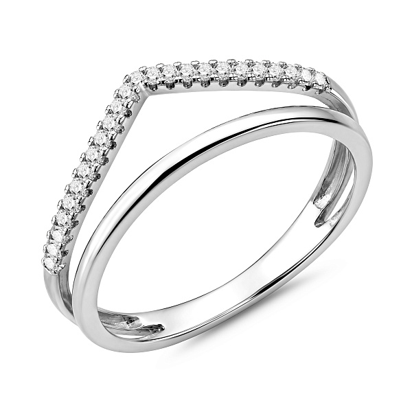 Двойное кольцо из белого золота с фианитами (арт. 140847б) – изображение 1