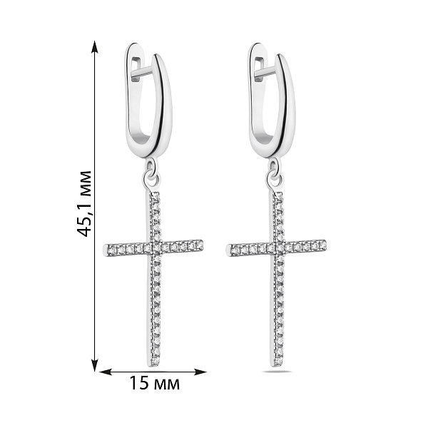 Серьги-подвески из серебра "Крестики" с фианитами (арт. 7502/1293С) – изображение 2