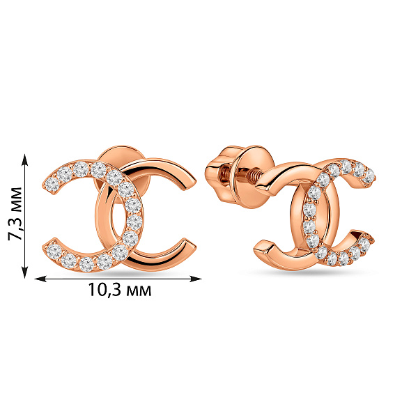 Золоті сережки пусети з фіанітами (арт. 110318) – зображення 2