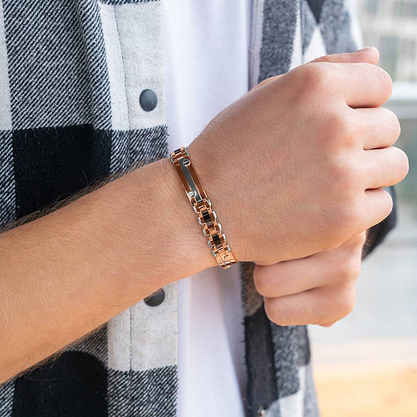 Мужской браслет из красного и белого золота с ониксом (арт. 325620кбо) – изображение 4