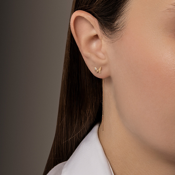 Серьги-протяжки Бабочки из золота с фианитами (арт. 109914) – изображение 2