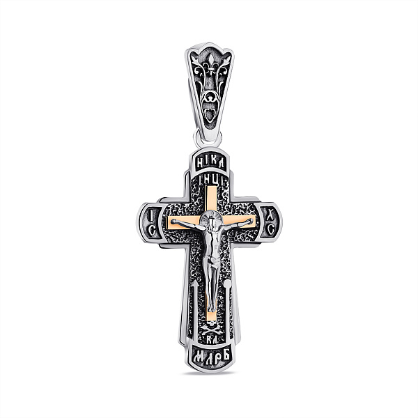 Православный серебряный крестик с золотой накладкой (арт. 7204/166пю) – изображение 1