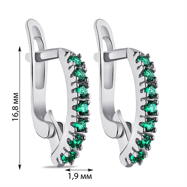 Серьги из серебра с зелеными фианитами (арт. 7502/СК2ФИ/020) – изображение 2