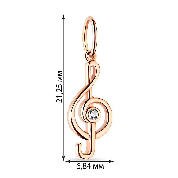 Кулон «Скрипковий ключ» з червоного золота з фіанітом (арт. 424258) – зображення 2