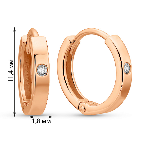 Серьги-кольца из красного золота с фианитами (арт. 2106263101) – изображение 3