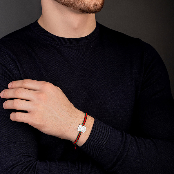 Браслет на нитці Тризуб зі срібною вставкою (арт. Х340075кз) – зображення 2