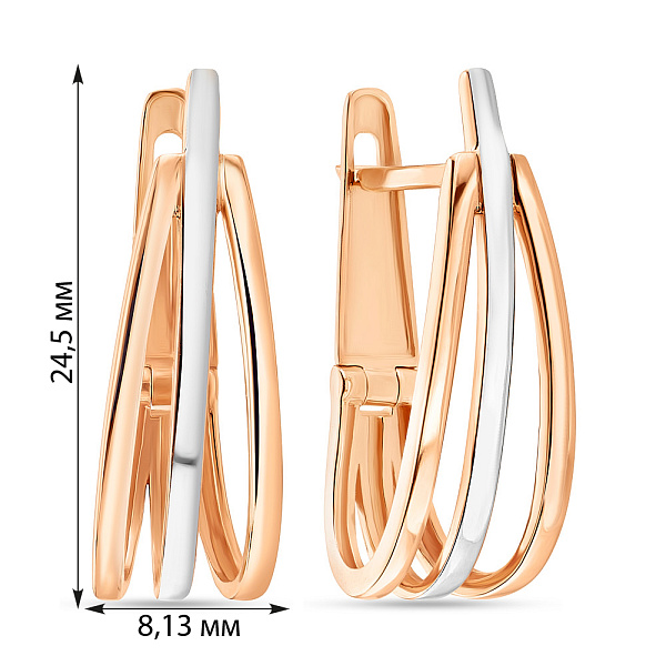 Сережки из красного и белого золота без камней (арт. 105849кб) – изображение 2