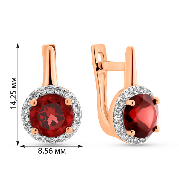 Сережки из золота с гранатом и фианитами (арт. 111152Пк) – изображение 3