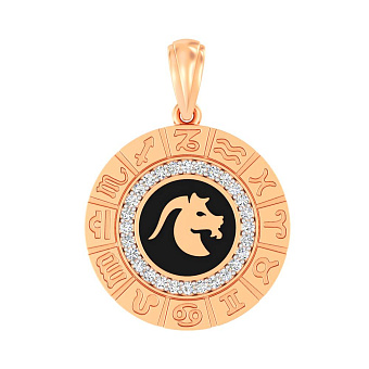 Подвес золотой "Козерог" с эмалью и фианитами (арт. 440681ечк)
