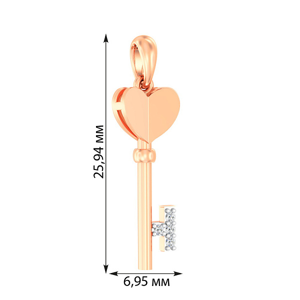 Кулон з червоного золота «Ключик» з фіанітами (арт. 440605) – зображення 2