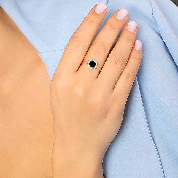 Кольцо Лýна из красного золота с эмалью и фианитами (арт. 141219еч) – изображение 3