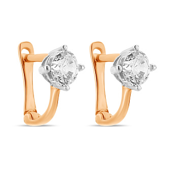 Фото Сережки з комбінованого золота з фіанітами (арт. 107137)