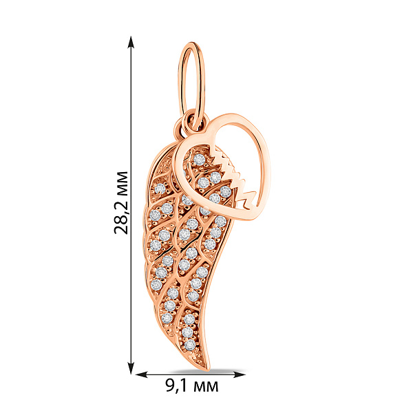 Золотой кулон Крыло с фианитами (арт. 424527) – изображение 3