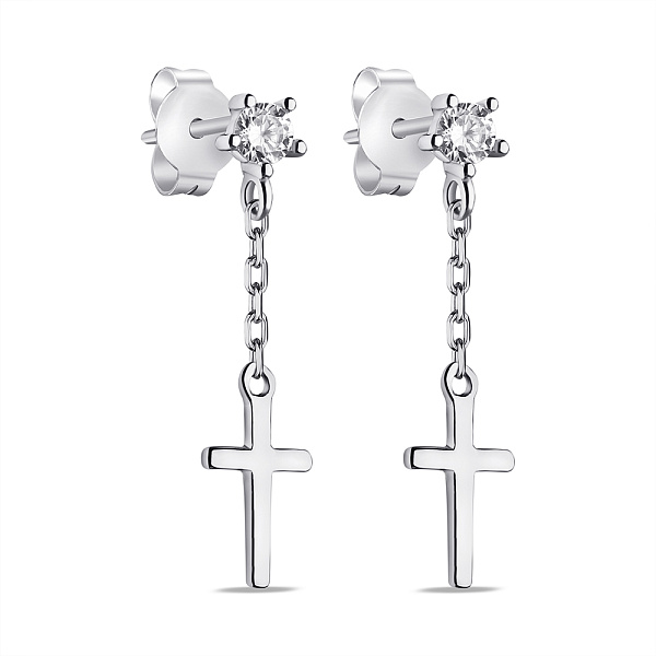 Серебряные серьги Крестики с фианитами (арт. 7518/7053) – изображение 1