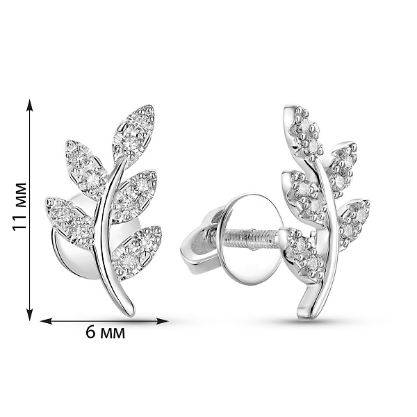 Серьги-пусеты Ветка из белого золота с бриллиантами (арт. Т011239010б) – изображение 4