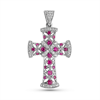 Золота підвіска-хрестик з рубіном та діамантами (арт. П011013бр)