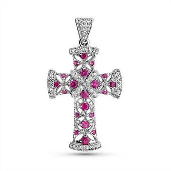 Золота підвіска-хрестик з рубіном та діамантами (арт. П011013бр)