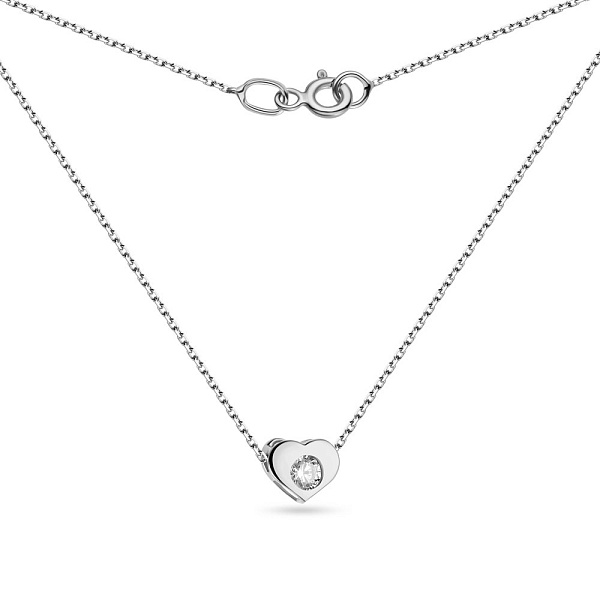 Колье "Сердце" из белого золота с фианитом (арт. 350985/2б) – изображение 2