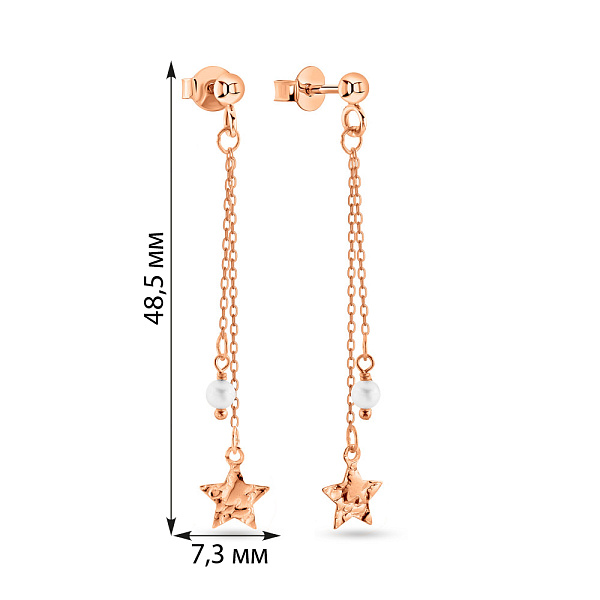 Сережки-пусети з золота з підвісками та перлинами (арт. 109238прлб) – зображення 3