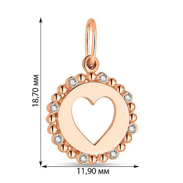 Золотой подвес "Сердце" с фианитами (арт. 424587) – изображение 3