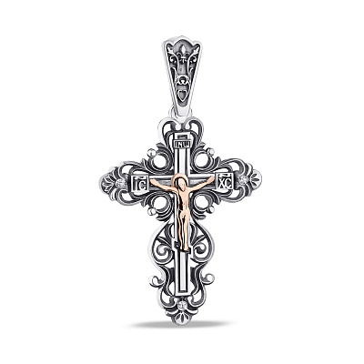 Православный серебряный крестик с золотой накладкой (арт. 7204/А015пю)