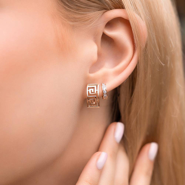 Серьги Олимпия из красного золота с греческим орнаментом (арт. 111184) – изображение 2