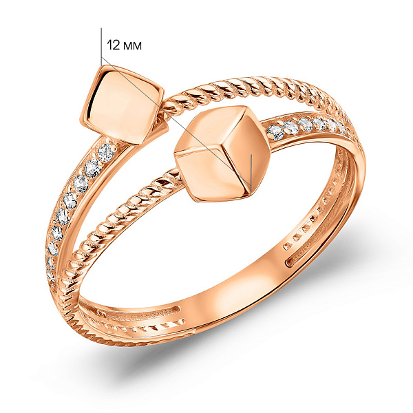 Двойное золотое кольцо с фианитами (арт. 155884) – изображение 3