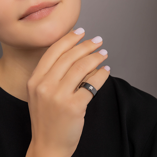 Кольцо из керамики и белого золота с бриллиантом (арт. К011767бч) – изображение 2