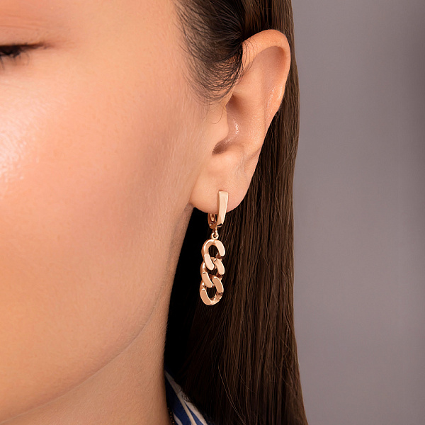 Сережки-підвіски "Ланки" з червоного золота  (арт. 110692) – зображення 2