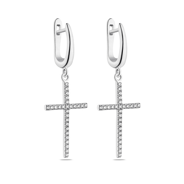 Серьги-подвески из серебра "Крестики" с фианитами (арт. 7502/1293С) – изображение 1
