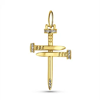 Декоративний золотий хрестик Цвях з фіанітами (арт. 424979ж)
