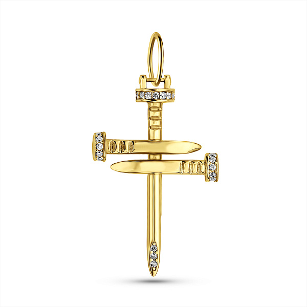 Декоративний золотий хрестик Цвях з фіанітами (арт. 424979ж) – зображення 1
