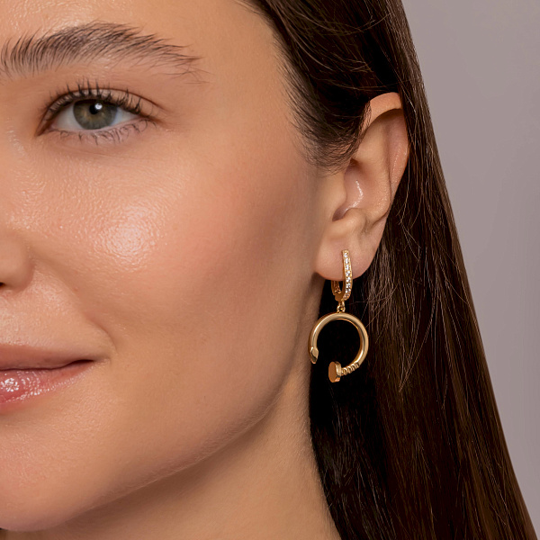 Золоті сережки з фіанітами Цвях (арт. 105402ж) – зображення 3