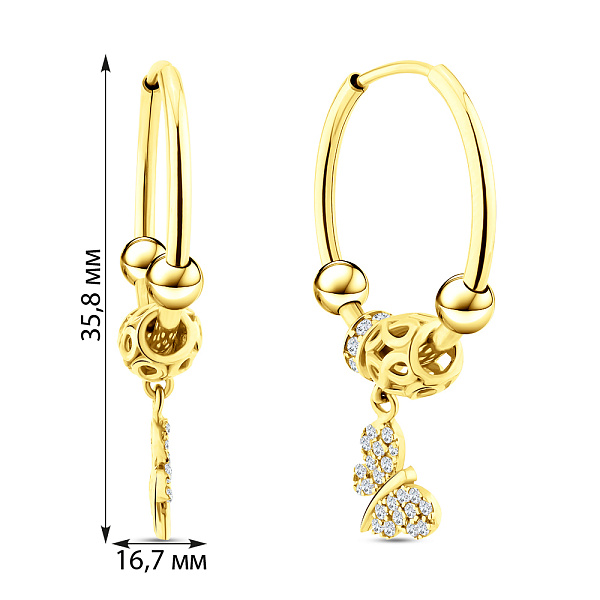 Сережки з жовтого золота з фіанітами (арт. 108937/20ж) – зображення 2