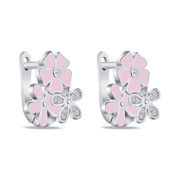 Детские серебряные серьги "Цветы" с розовой эмалью и с фианитами  (арт. 7502/4311ер) – изображение 1