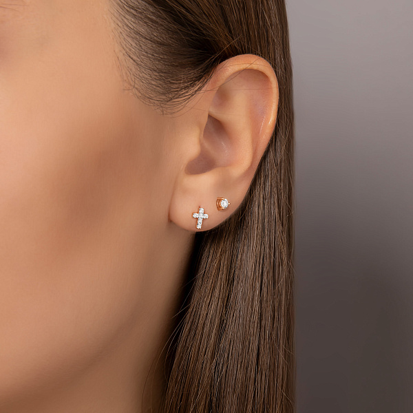 Одиночная серьга из красного золота с бриллиантом   (арт. Т011237010Я) – изображение 2