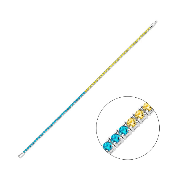 Браслет из белого золота с голубыми и желтыми фианитами (арт. 340038бгж) – изображение 1